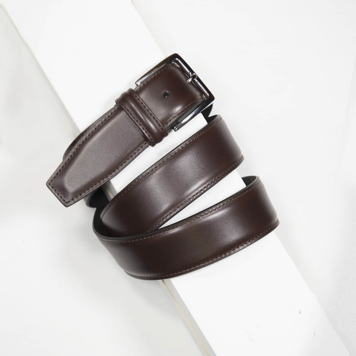 3,5 cm CLASSIC BROWN STITCHED BELT