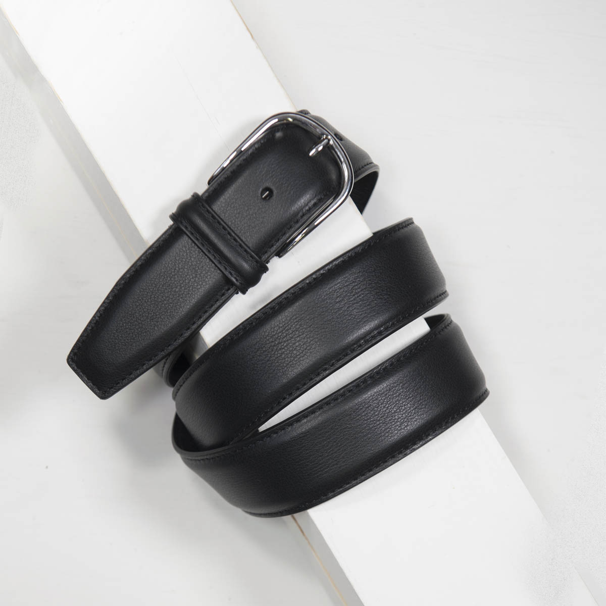 3,5 cm CLASSIC BLACK STITCHED NAPPA BELT