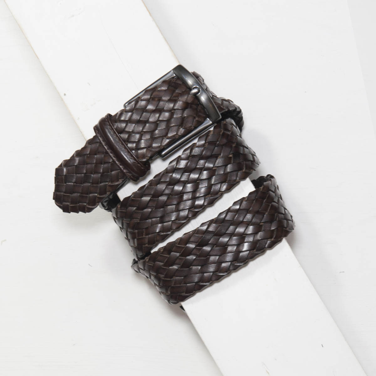 3,5 cm CLASSIC LEATHER TUBULAR WOVEN BROWN BELT