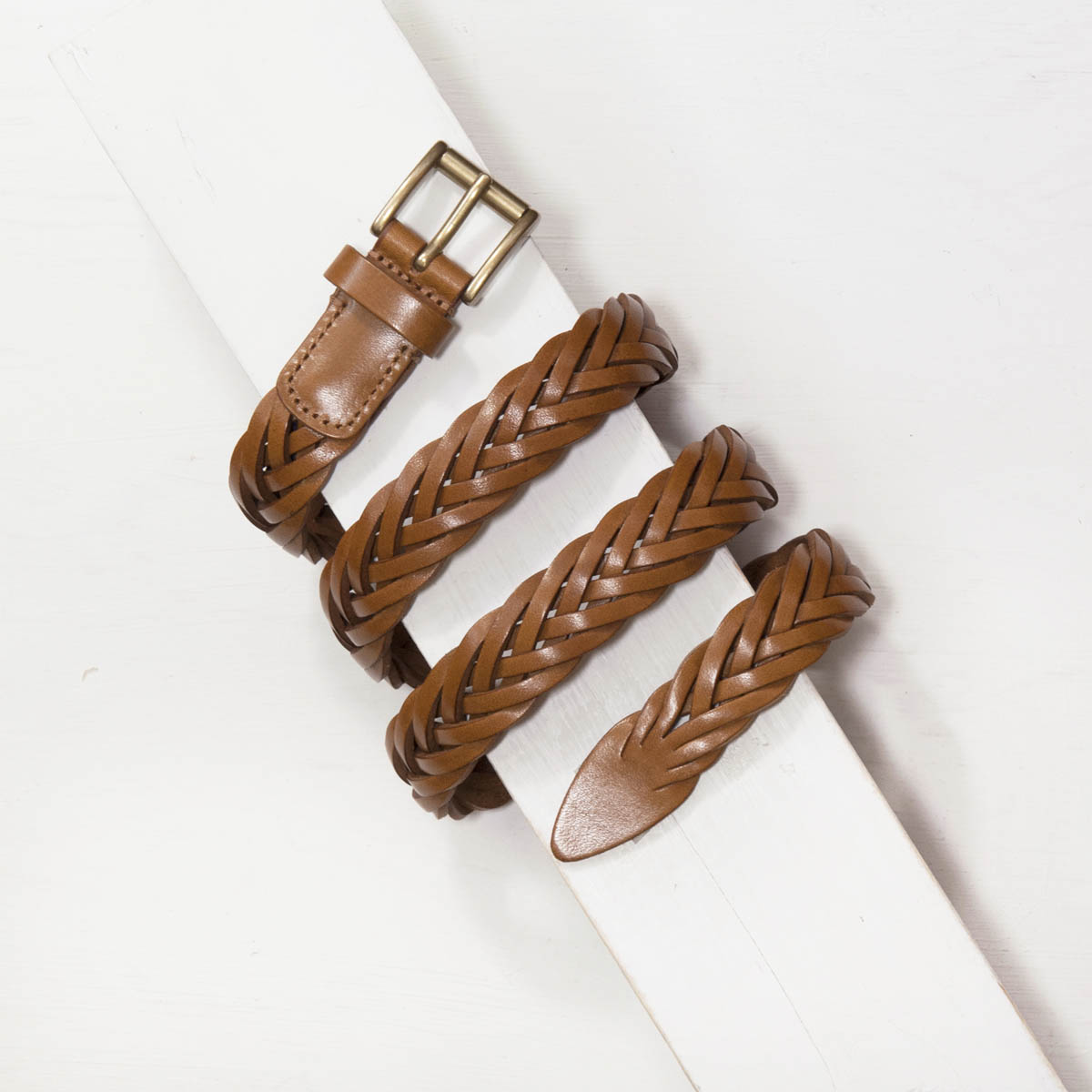2,5 cm TAN WOVEN LEATHER BELT