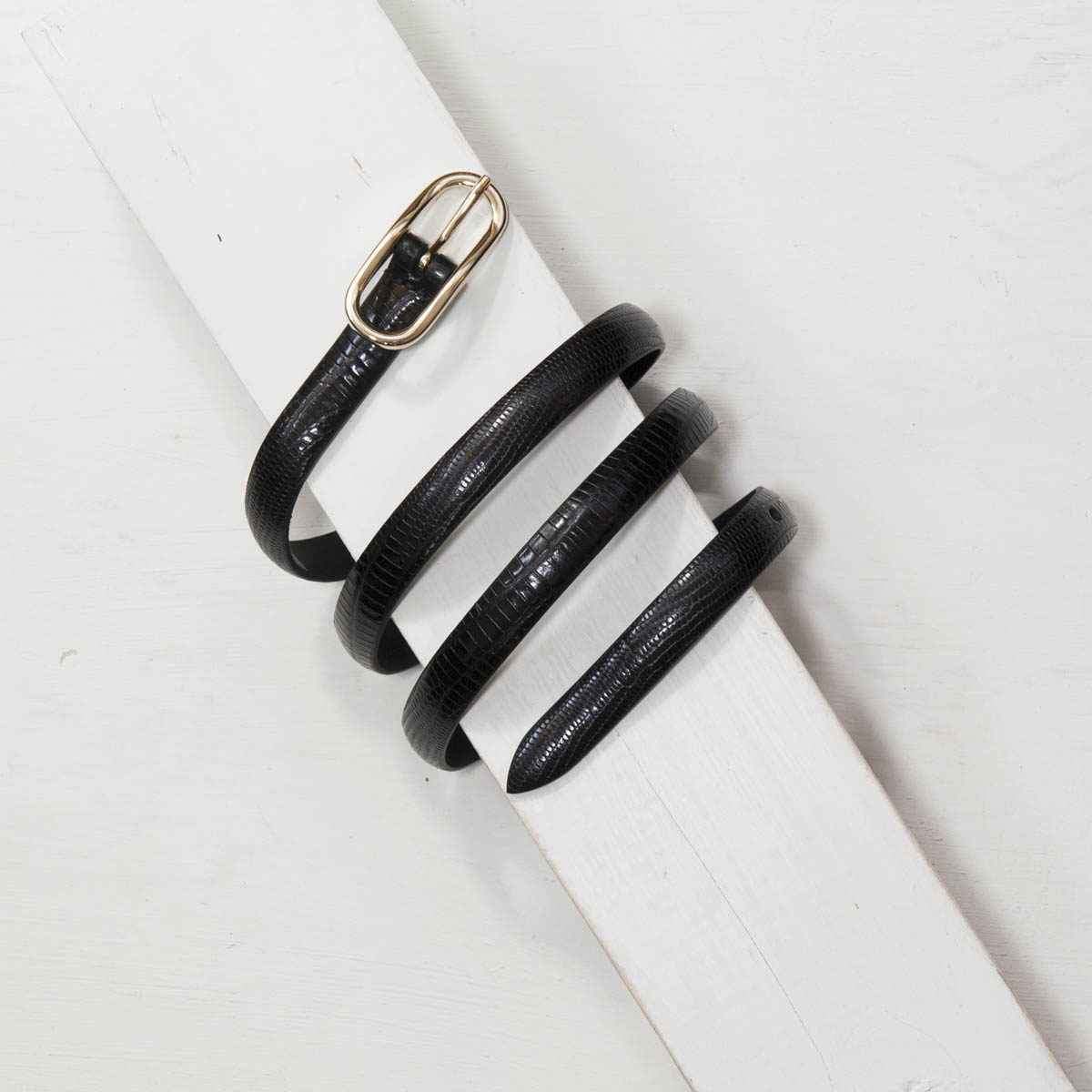 1,5 cm BLACK SLIM LIZARD PRINT BELT