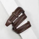 3,5 cm STRETCH WOVEN TAN LEATHER BELT