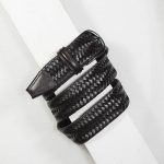 3,5 cm STRETCH WOVEN BROWN LEATHER BELT