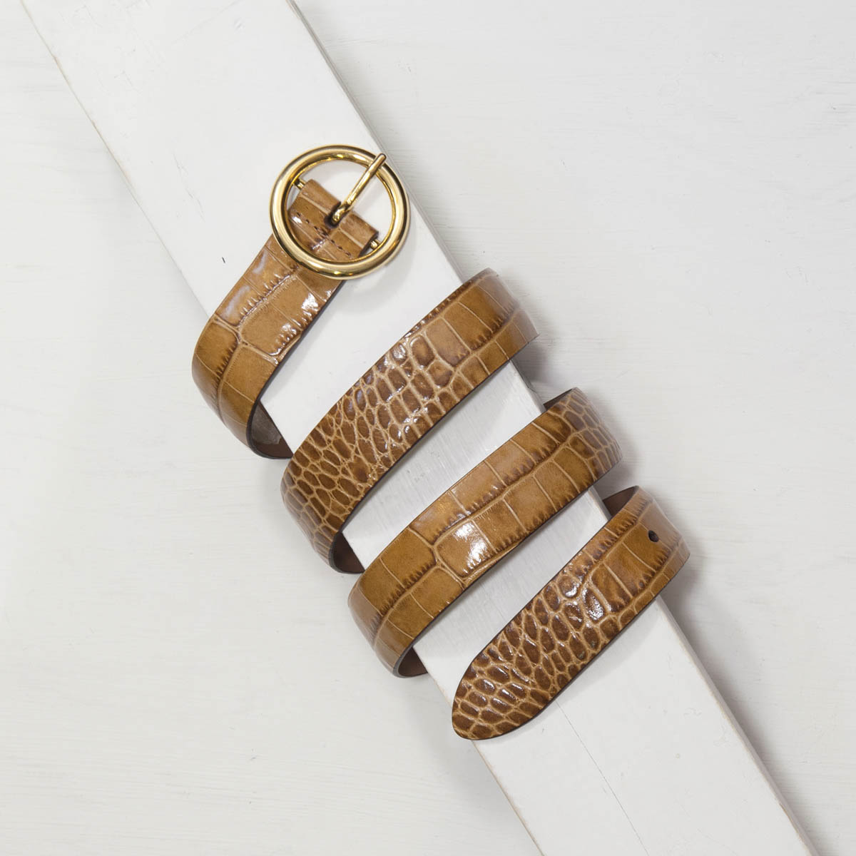 3,0 cm TAN MOCK CROC LEATHER BELT