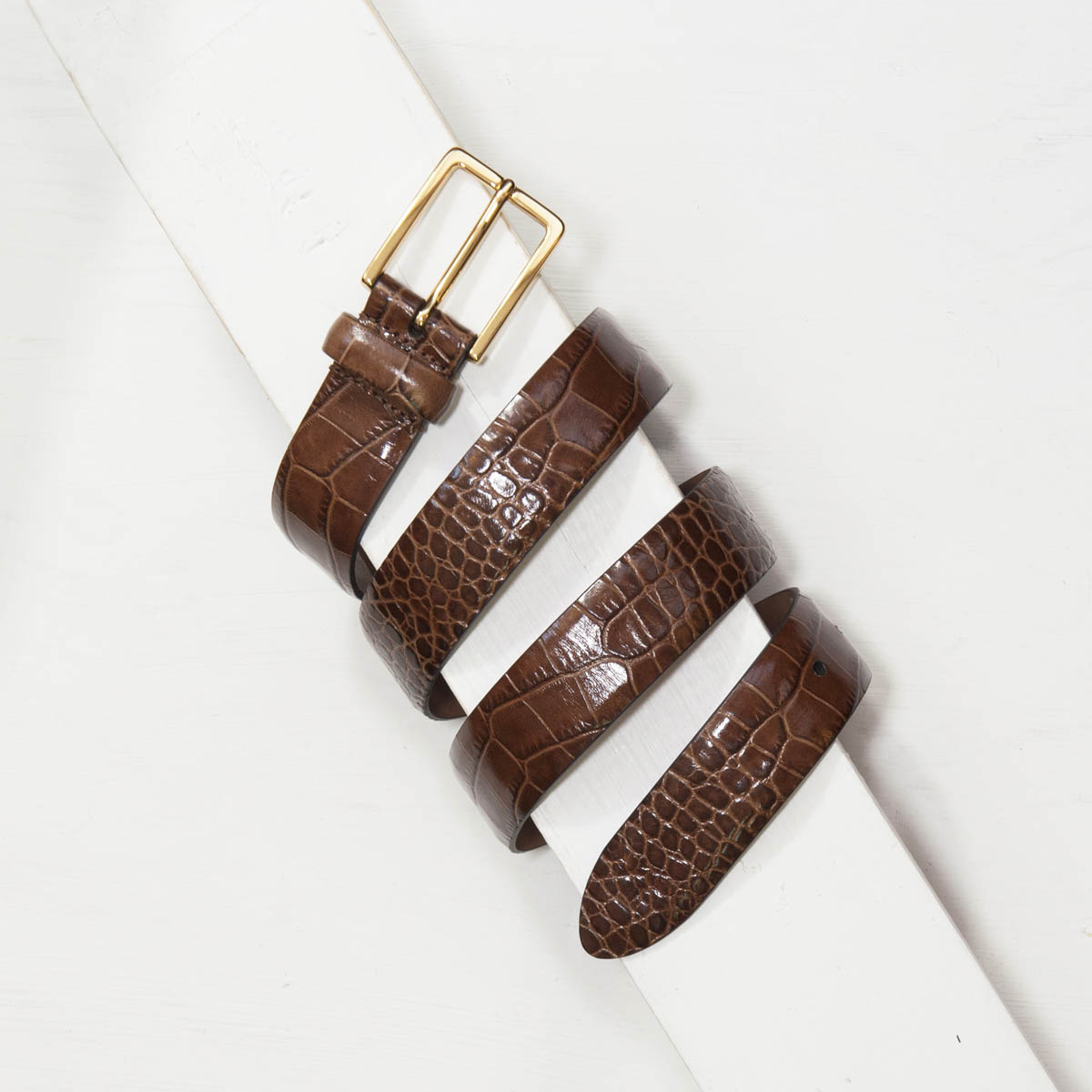 3,0 cm BROWN MOCK CROC LEATHER BELT