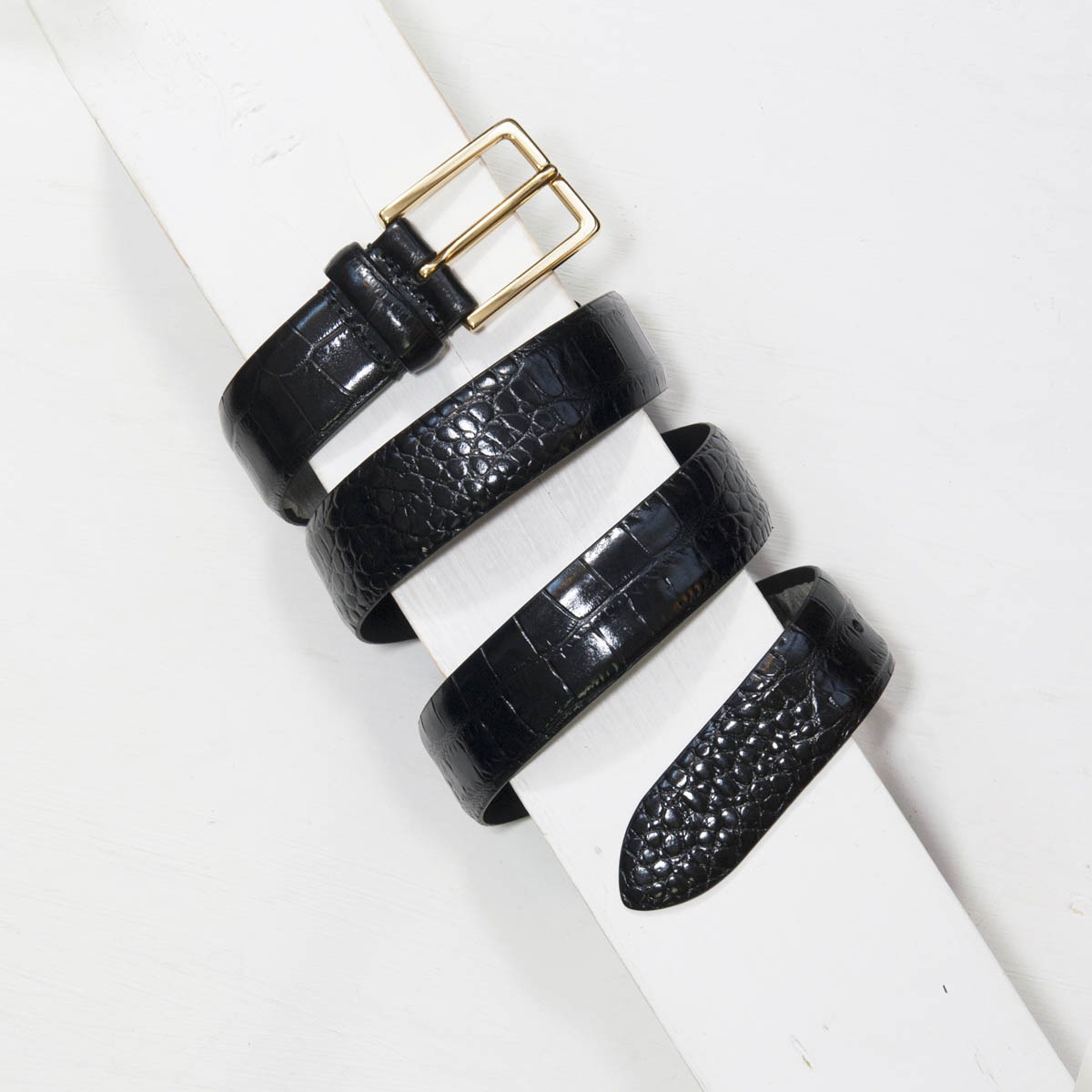 3,0 cm BLACK MOCK CROC LEATHER BELT