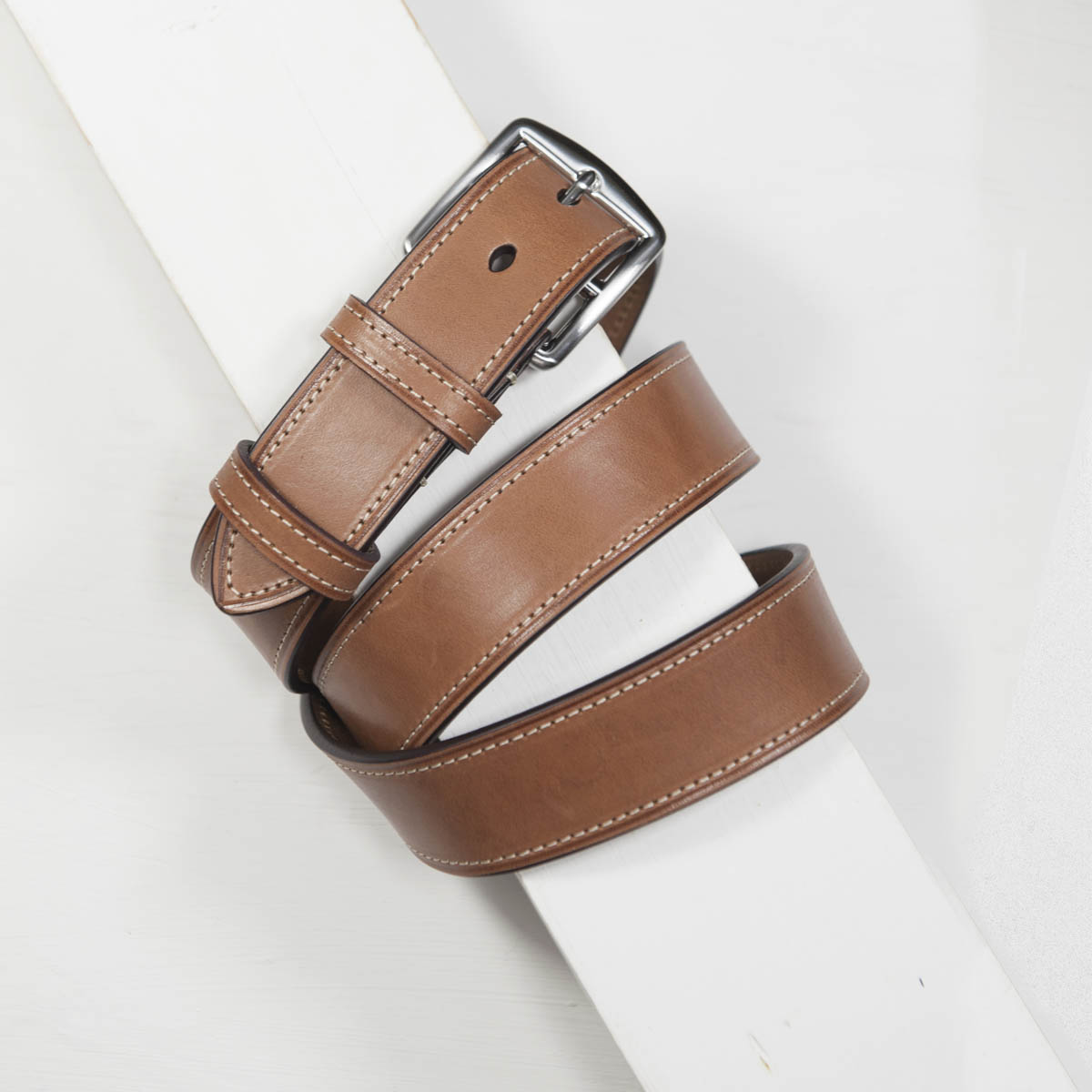 3,5 cm CLASSIC BRIDLE STITCHED LEATHER TAN BELT