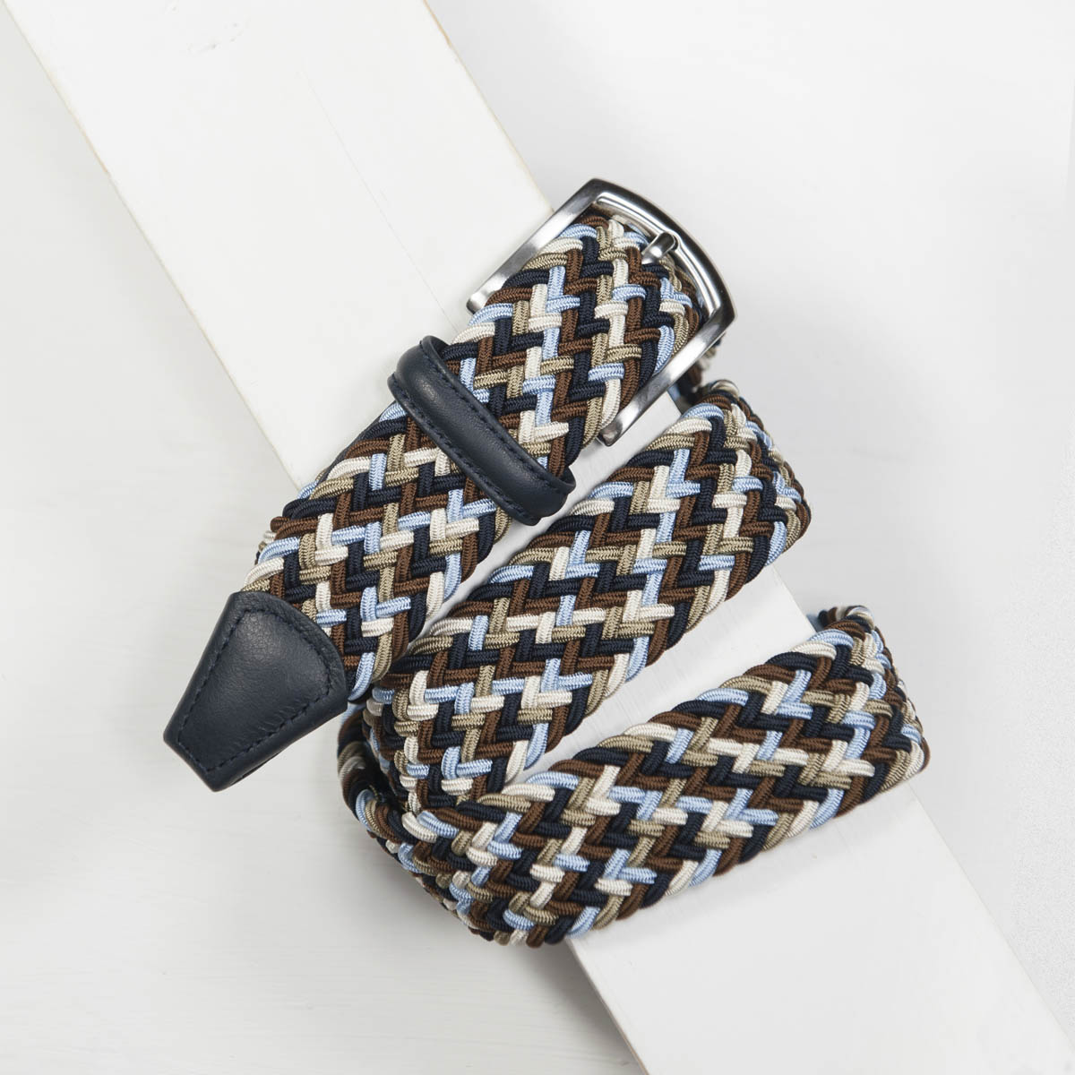 3,5 cm CLASSIC MULTI COLOUR ELASTIC WOVEN BELT NAVY/SKY/TAUPE/CREAM