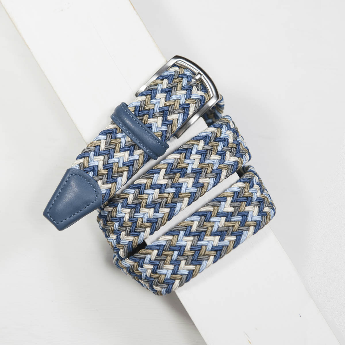 3,5 cm CLASSIC MULTI COLOUR ELASTIC WOVEN BELT BLUE/SKY/TAUPE/CREAM