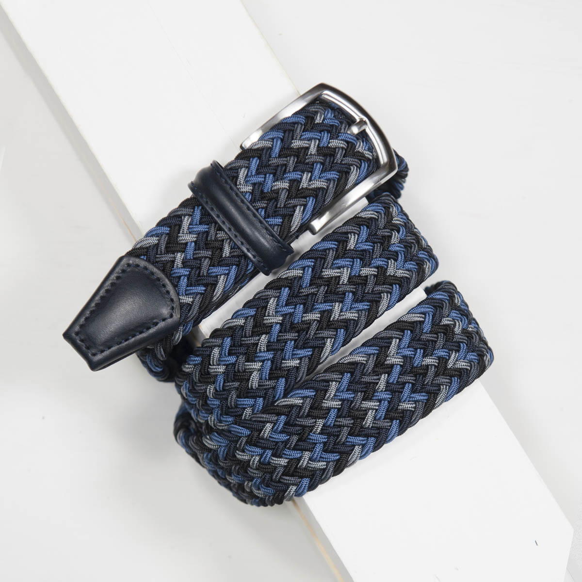 3,5 cm CLASSIC MULTI COLOUR ELASTIC WOVEN BELT NAVY/BLACK/GREY/BLUE