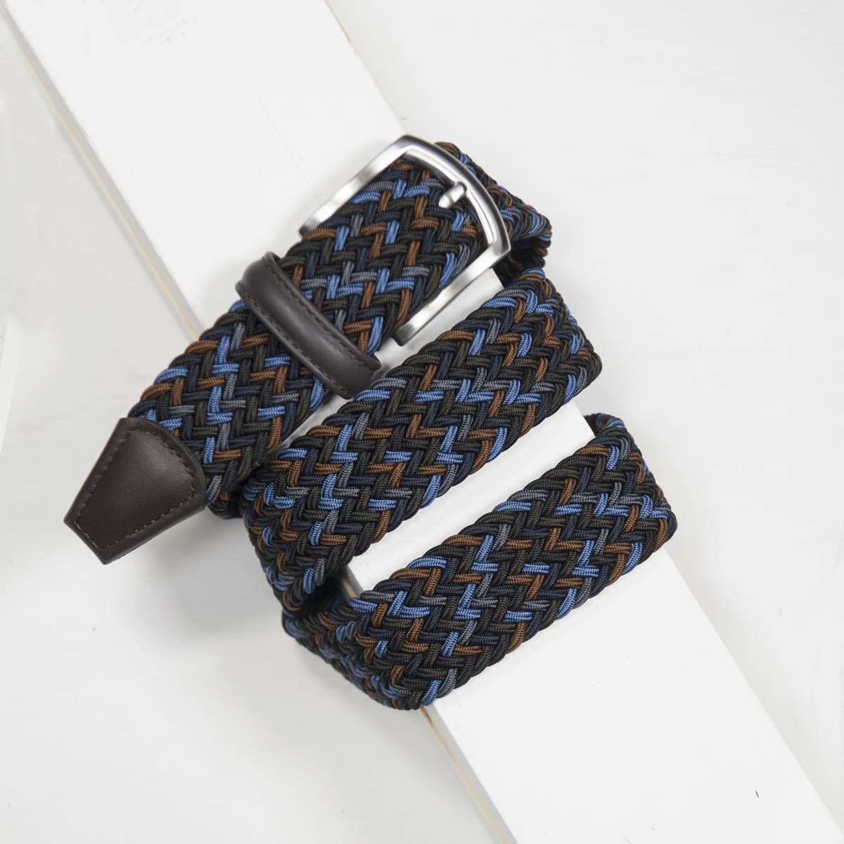 3,5 cm CLASSIC MULTI COLOUR ELASTIC WOVEN BELT NAVY/BLACK/BROWN/BLUE